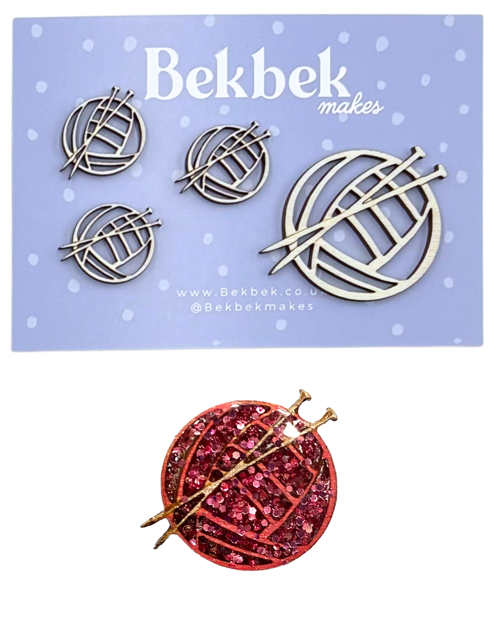 Ball of Wool & Knitting Needles Wooden Shapes