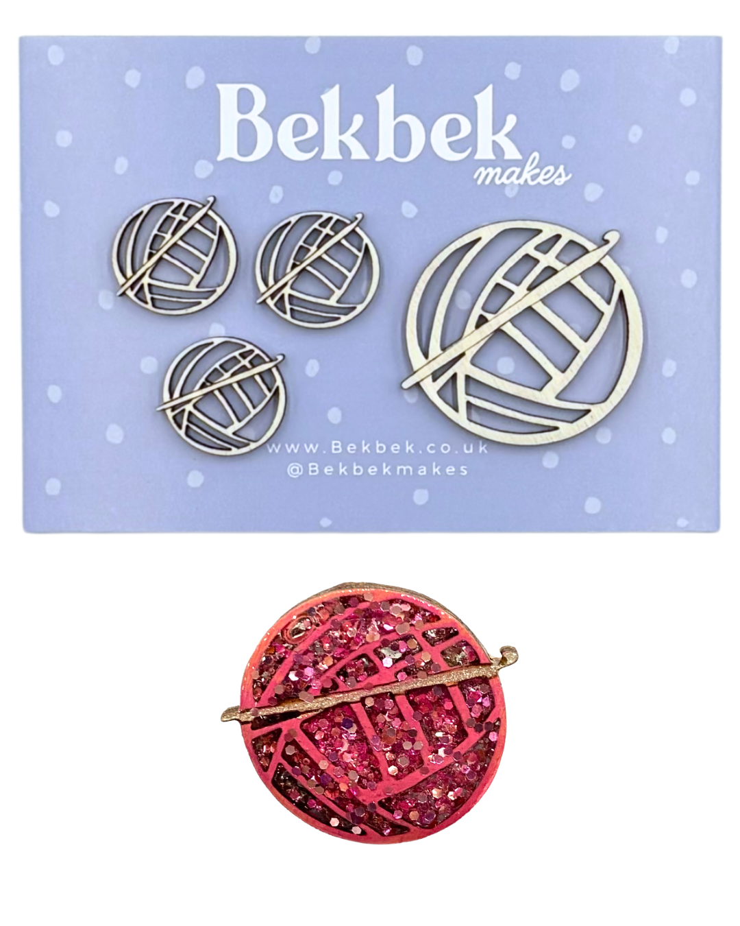 Ball of Wood & Crochet Hook Wooden Shapes