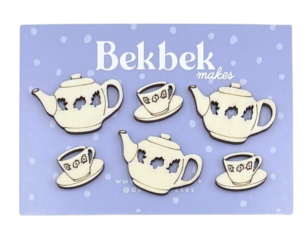 Tea Pot and Cup Wooden Shapes