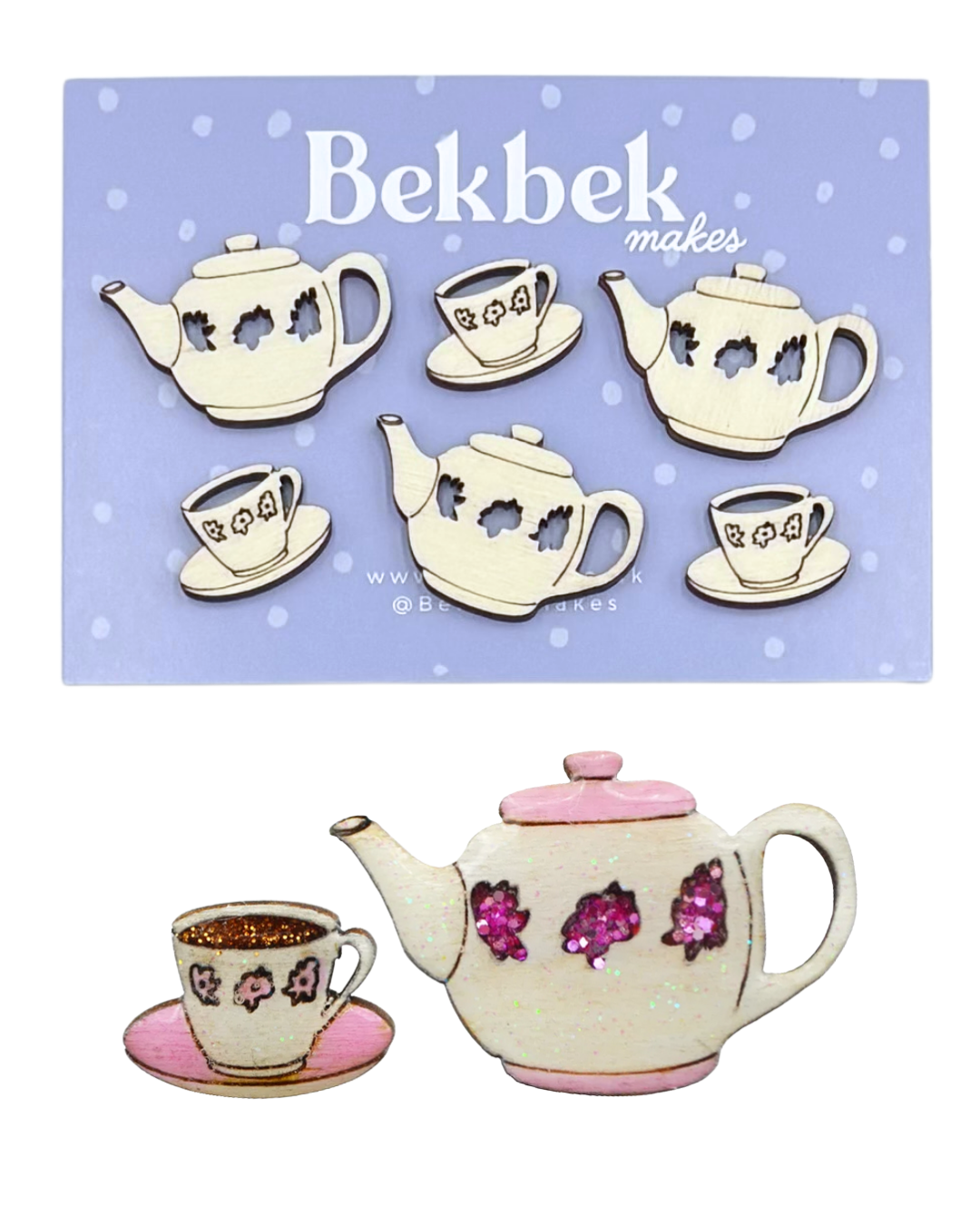 Tea Pot and Cup Wooden Shapes