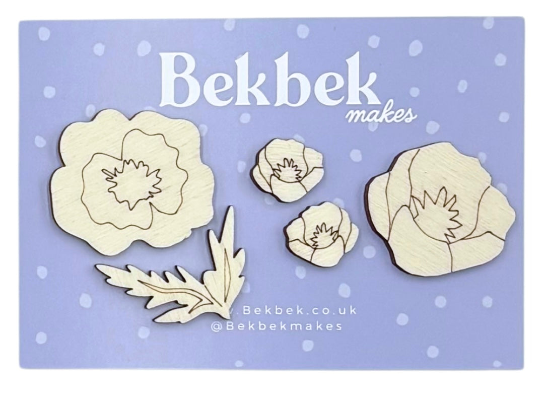 Poppy & Leaves Mix Wooden Shapes