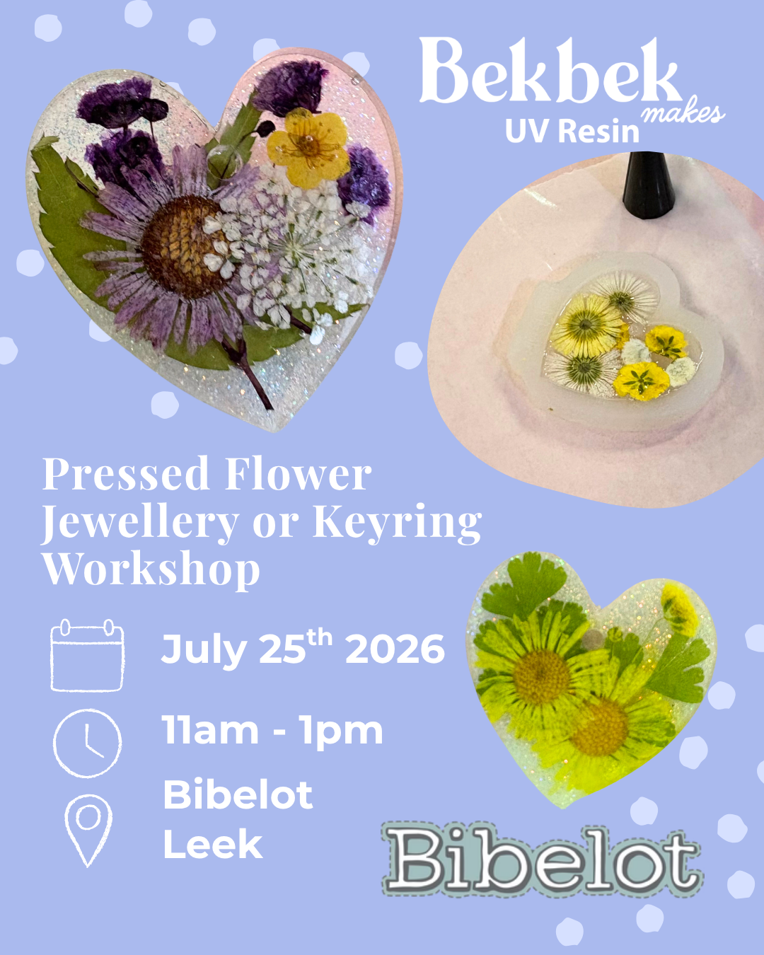 Bibelot Leek Workshop - In Person - Pressed Flower Jewellery or Keyring - July 25th