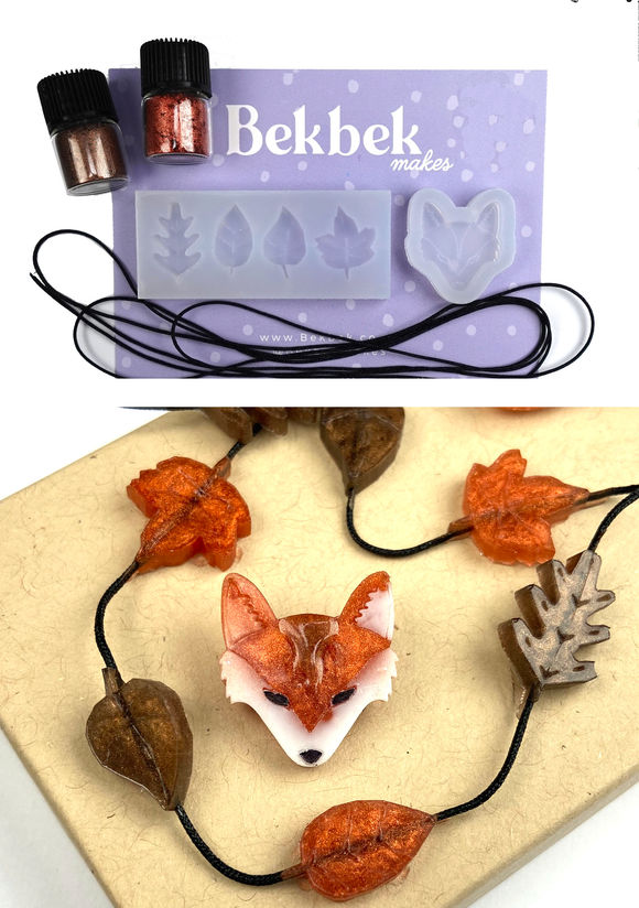 Autumn Fox Cord Necklace Kit - Reusable Silicone Mould & Powder Pigments