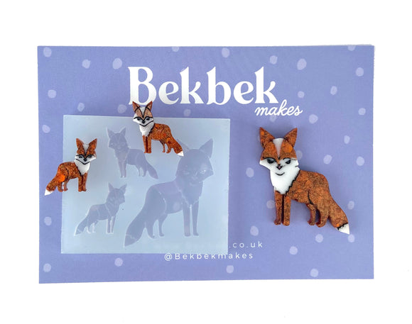 Fox Standing Pin Badge & Earring Size Reusable Silicone Mould