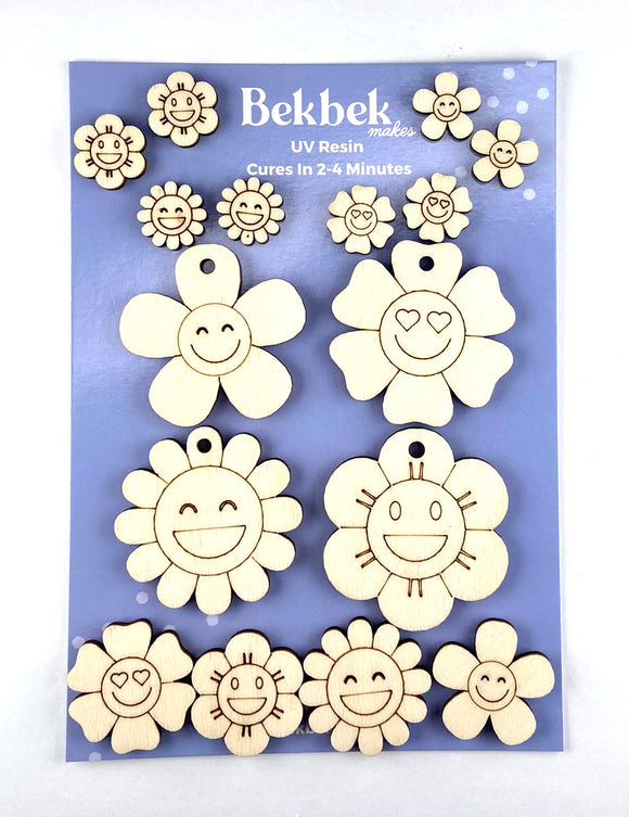 Happy Hippy Flowers Wooden Card Embellishments/ Jewellery Blanks