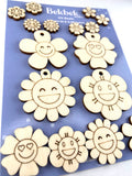 Happy Hippy Flowers Wooden Card Embellishments/ Jewellery Blanks