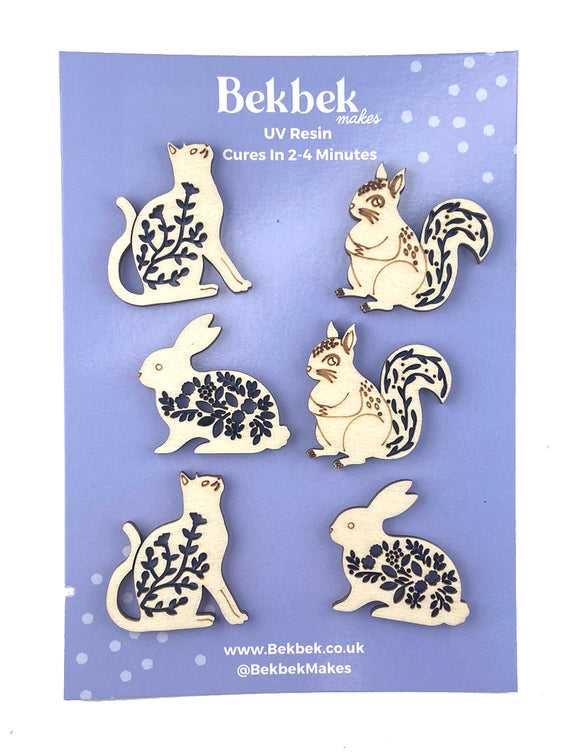 Floral Cats/ Rabbits/ Squirrels Wooden Shapes