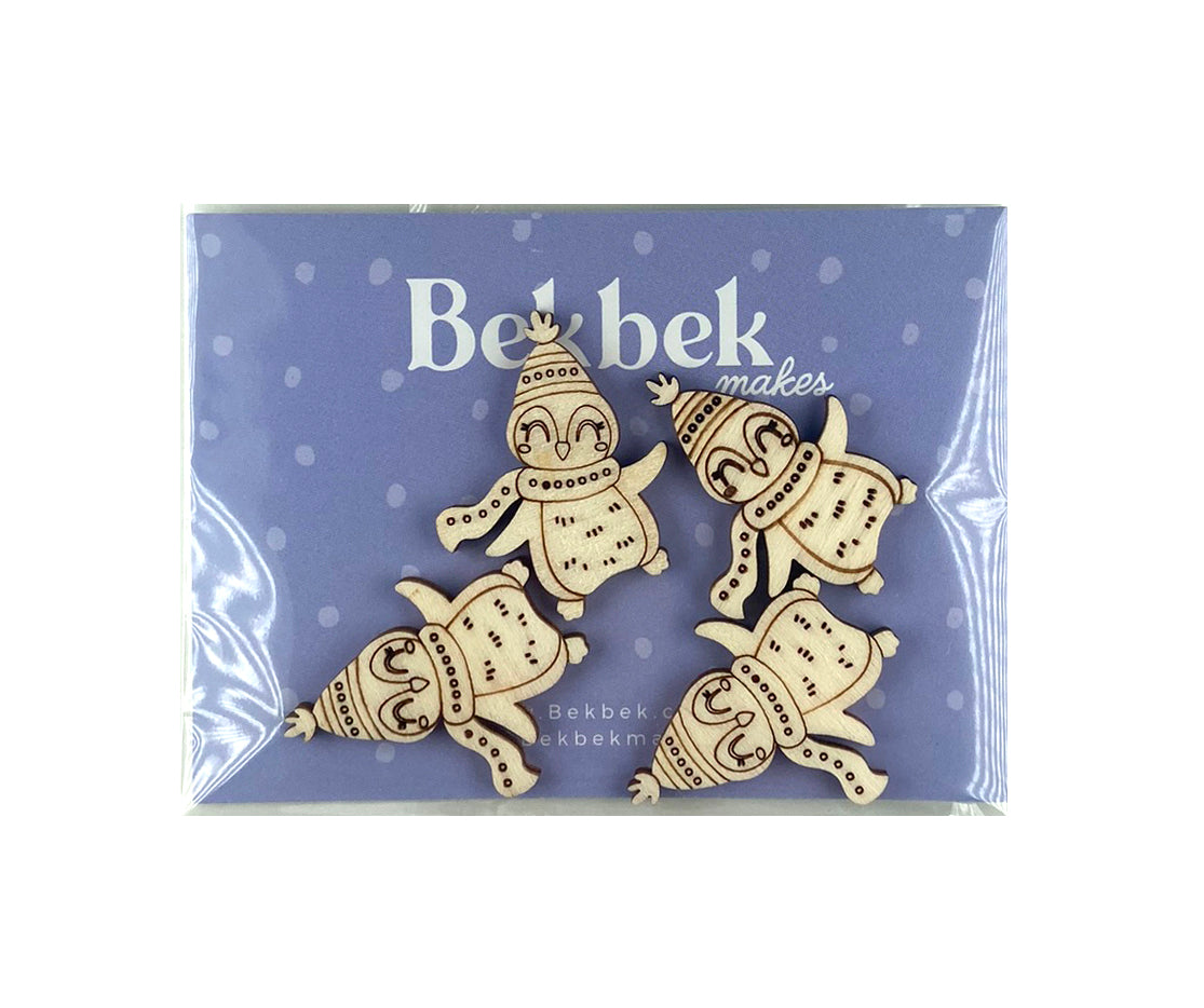 Mini Festive Penguins  - Wooden Christmas Card Embellishments/ Jewellery Blanks