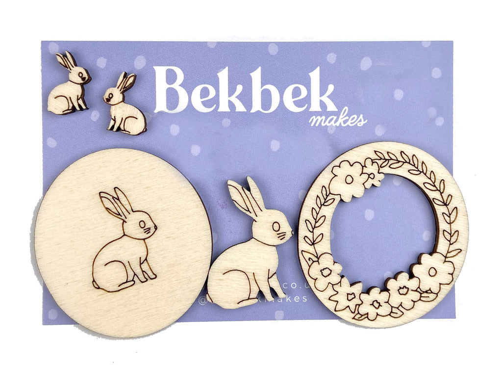 Wooden Layered Brooch Sets - Bunny