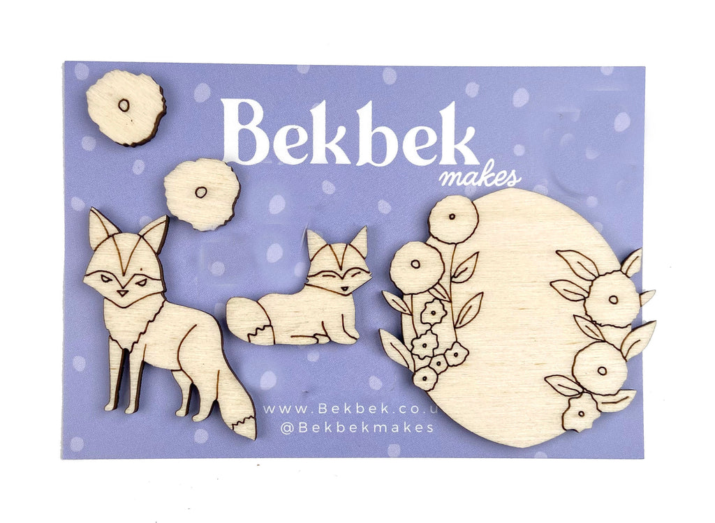 Wooden Layered Brooch Sets - Fox