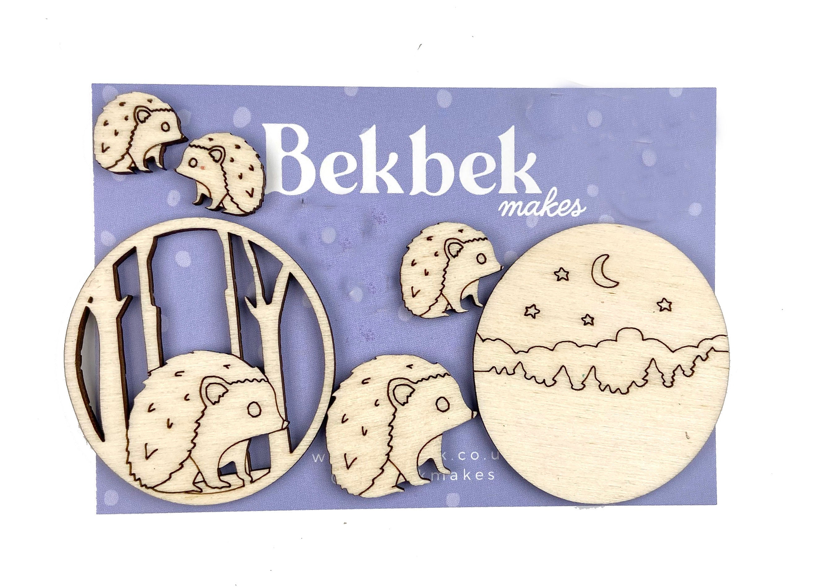 Wooden Layered Brooch Sets - Hedgehog