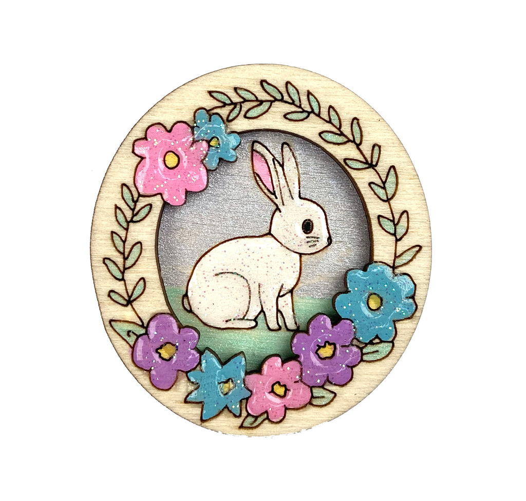 Wooden Layered Brooch Sets - Bunny
