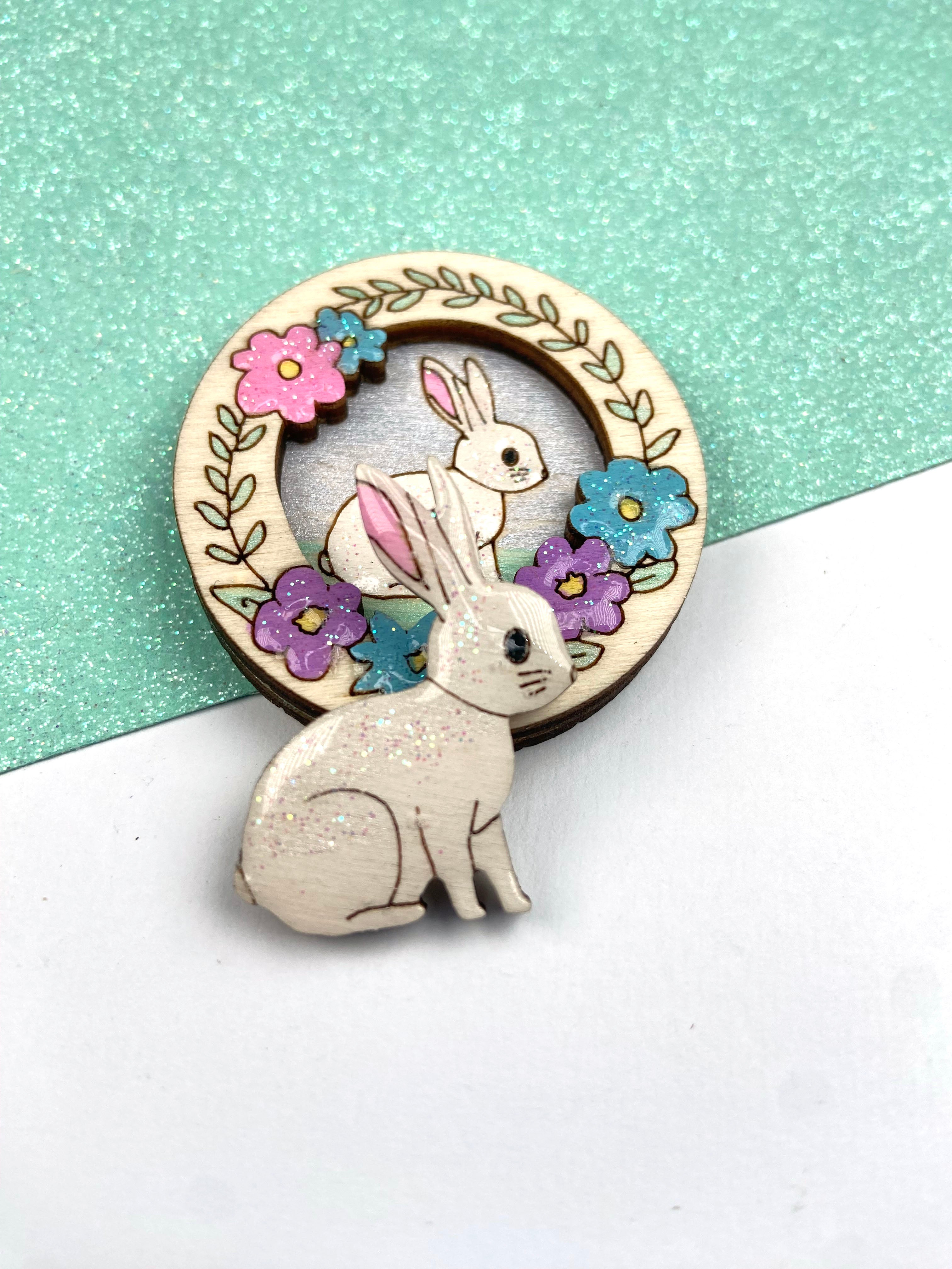 Wooden Layered Brooch Sets - Bunny