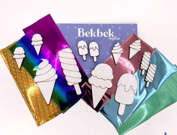 Ice cream and Foils Self Adhesive Wood Set