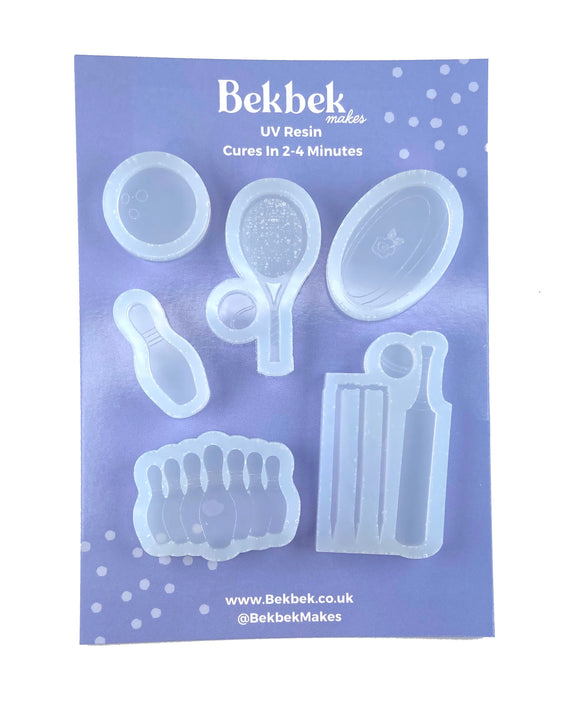 Sports Theme Bundle Reusable Silicone Moulds -  Tennis, Cricket, Rugby, Bowling