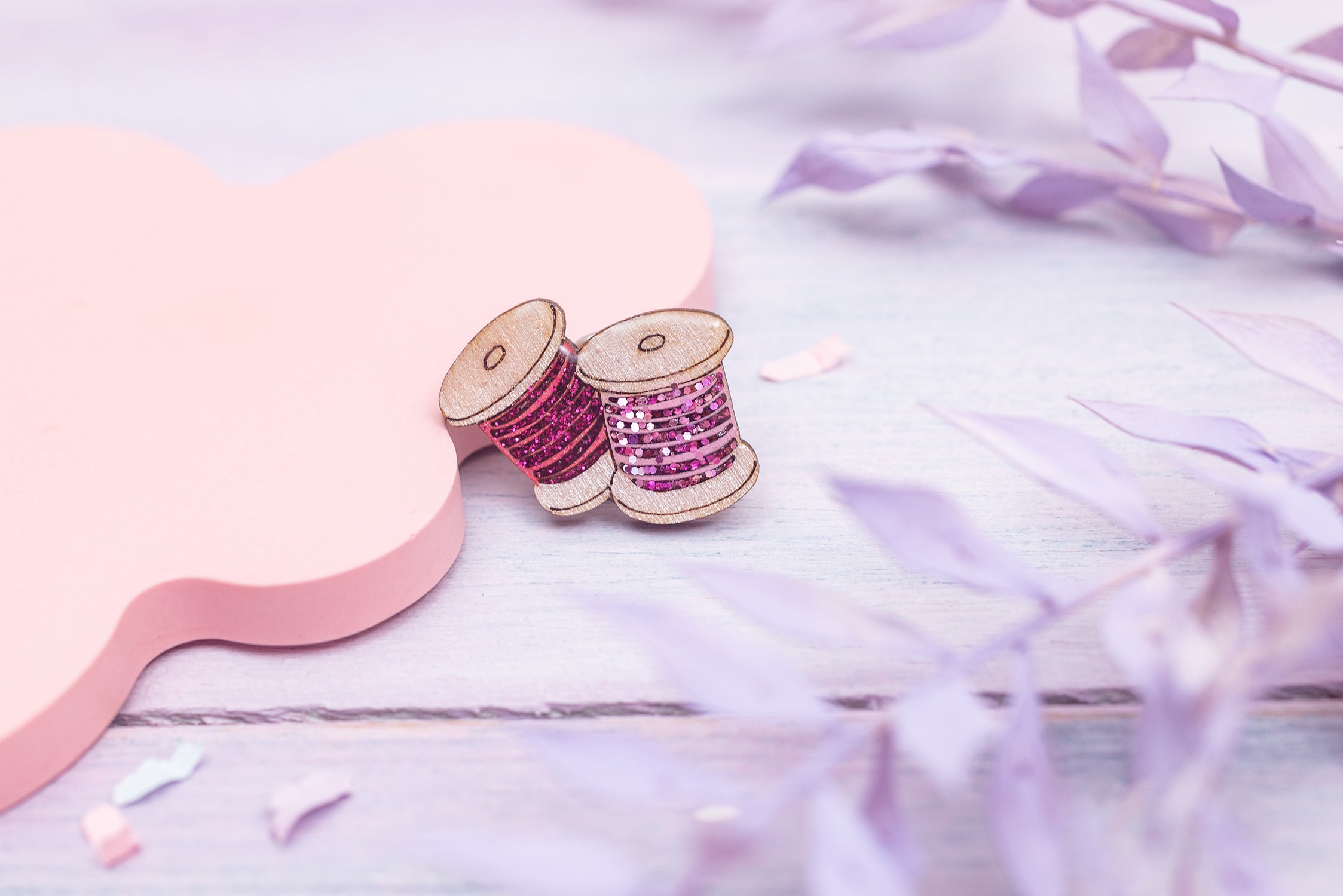 Double Cotton Reel Pin Badge Pink & Red
