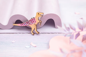 Velociraptor Pin Badge - Pastel Orange & Pink