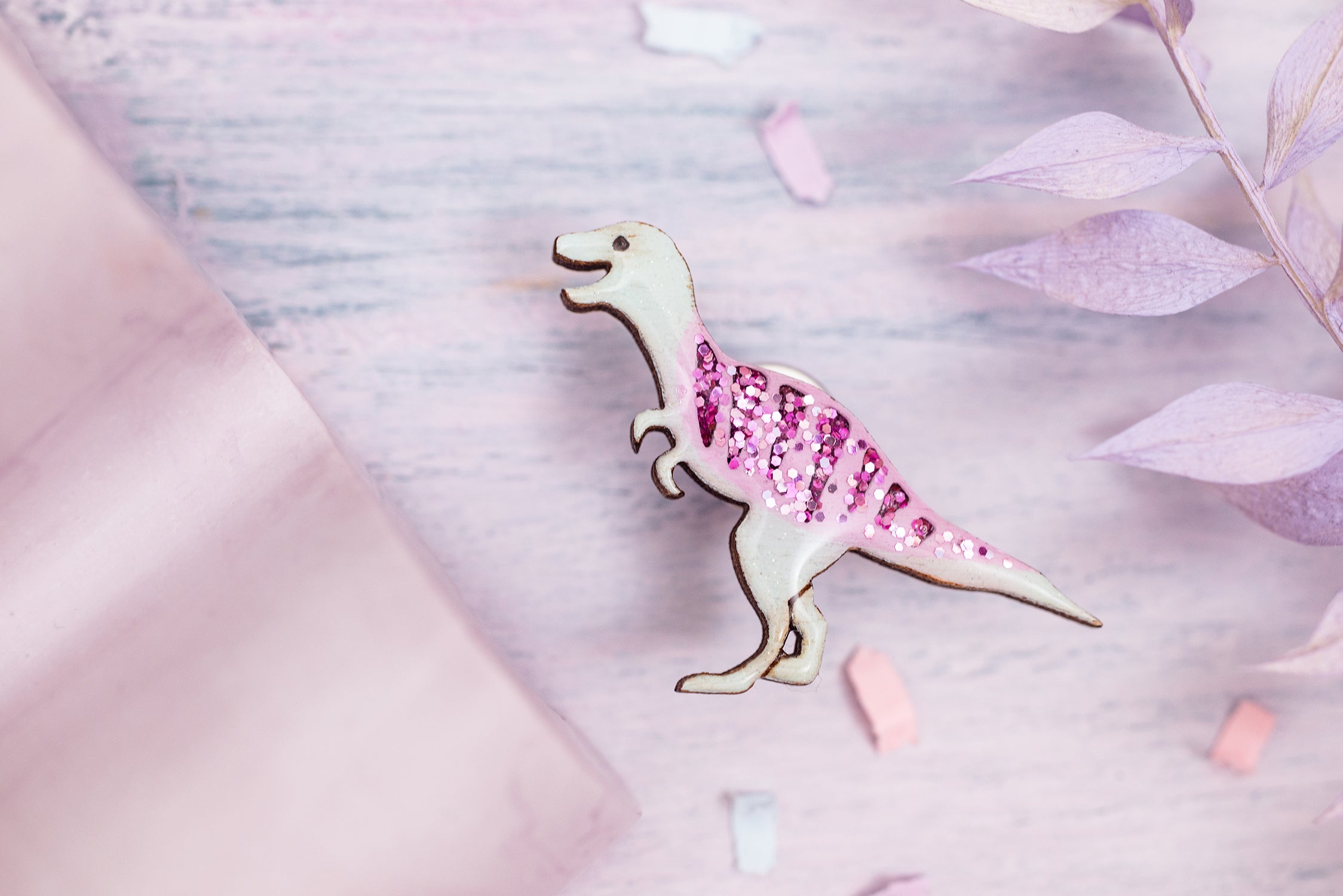 Tyrannosaurus T-Rex Pin Badge - Pastel Pink & Green