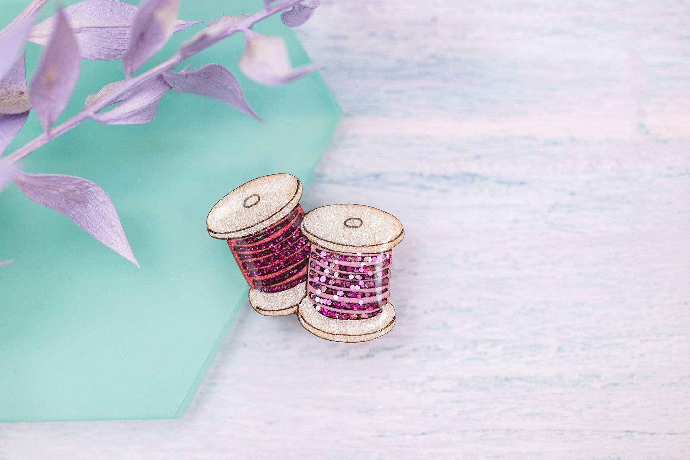 Double Cotton Reel Pin Badge Pink & Red