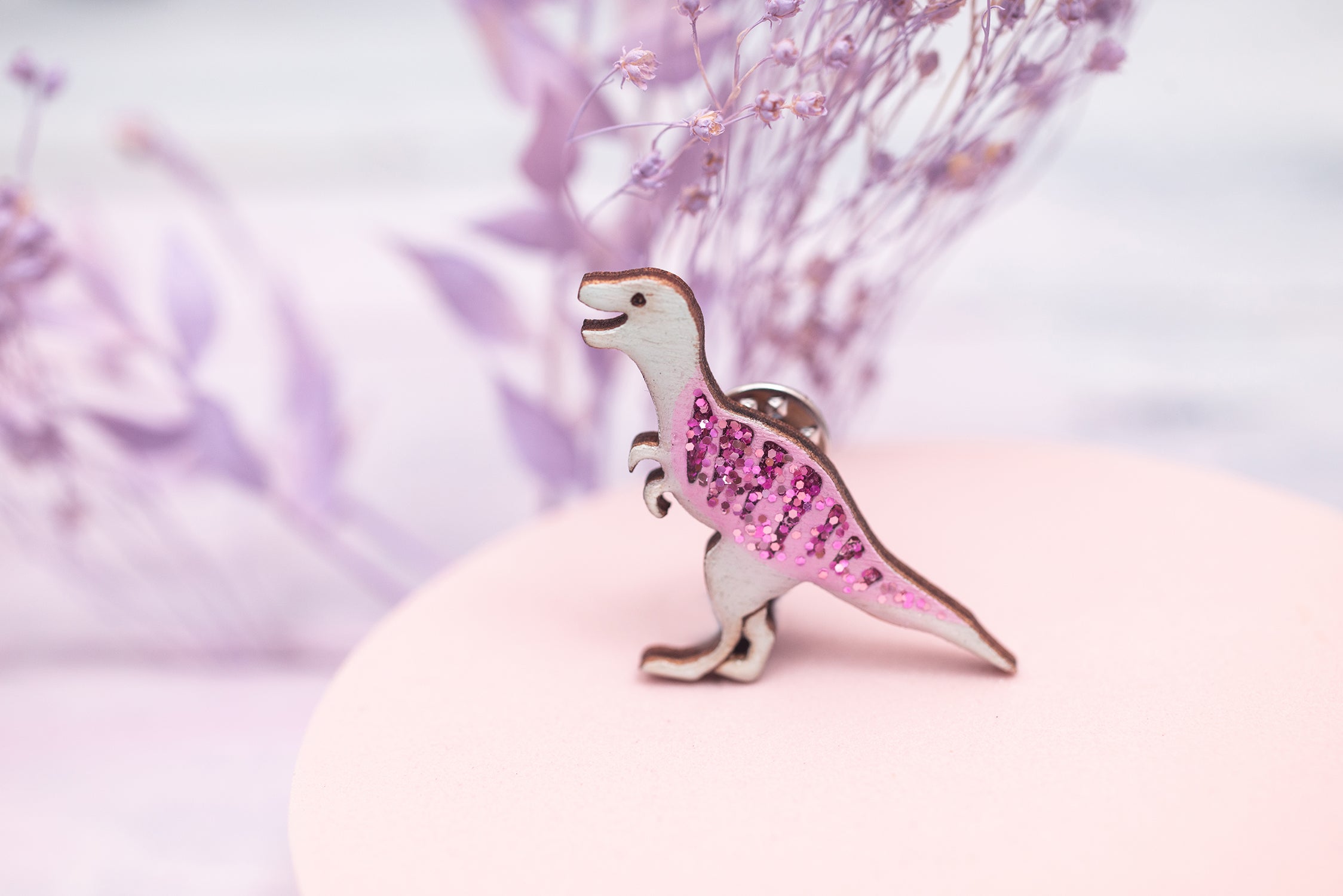 Tyrannosaurus T-Rex Pin Badge - Pastel Pink & Green