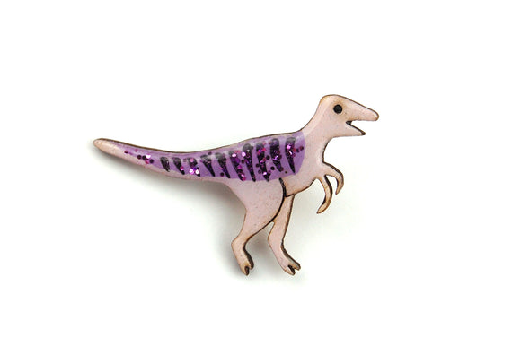 Velociraptor Pin Badge - Pastel Purple and Dark Purple