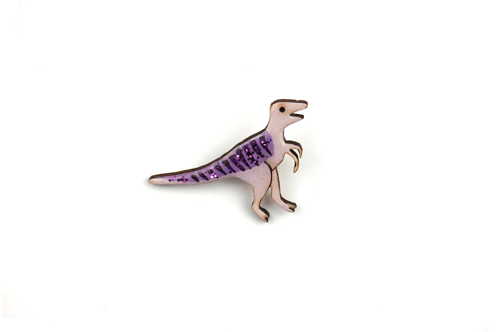 Velociraptor Pin Badge - Pastel Purple and Dark Purple