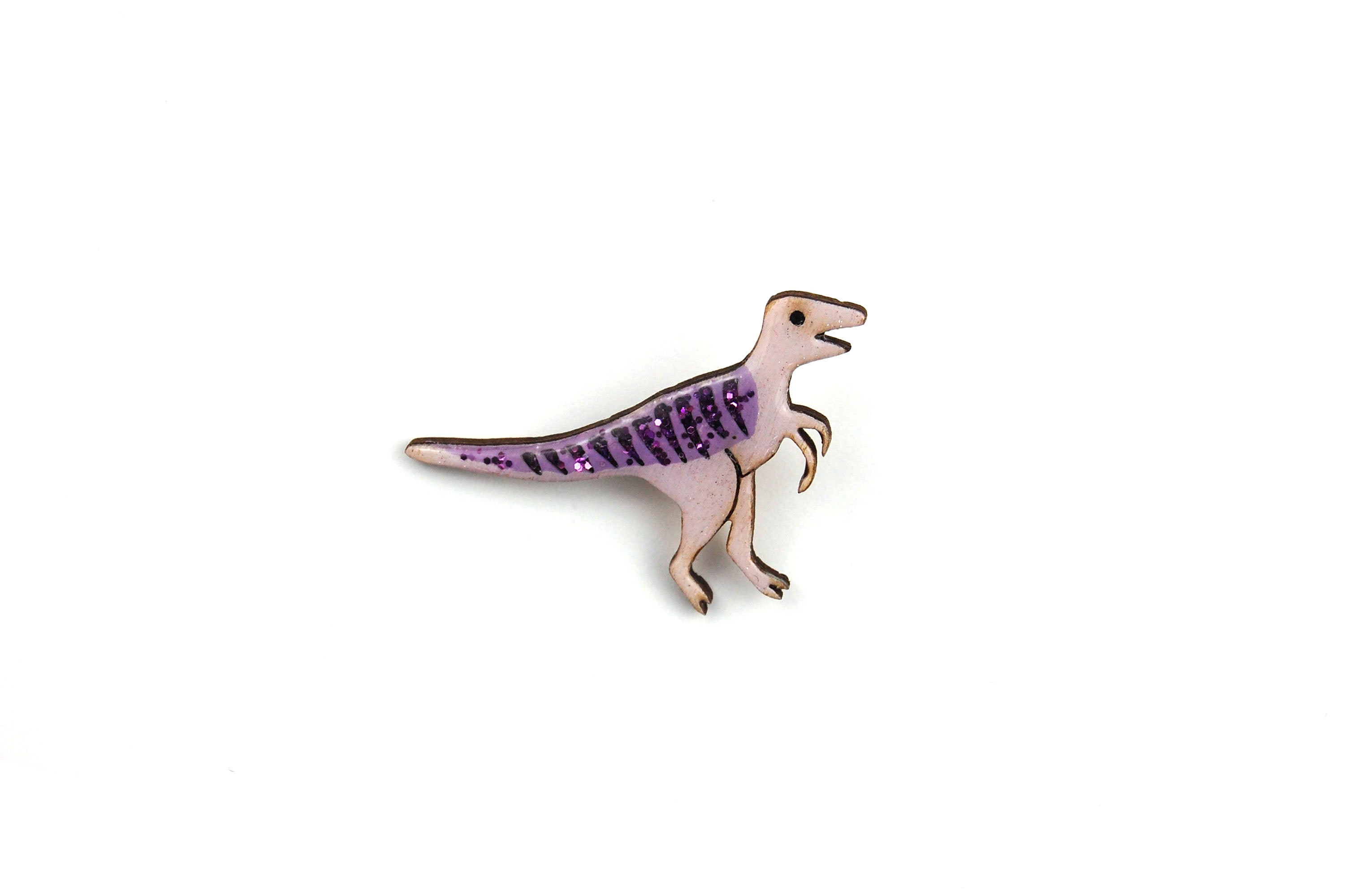 Velociraptor Pin Badge - Pastel Purple and Dark Purple