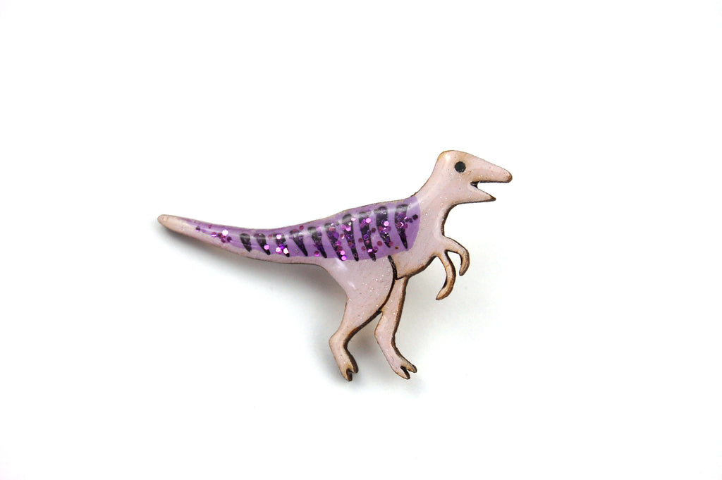 Velociraptor Pin Badge - Pastel Purple and Dark Purple
