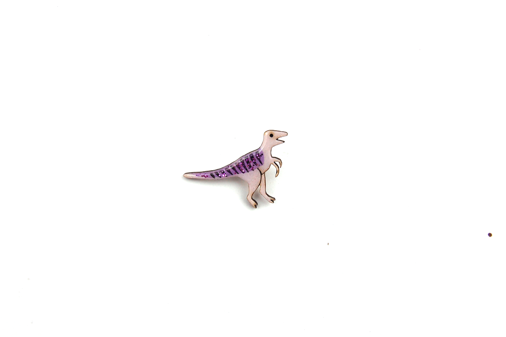Velociraptor Pin Badge - Pastel Purple and Dark Purple