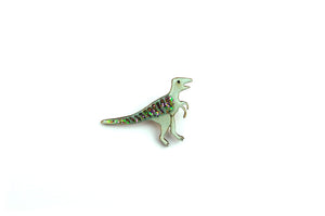 Glittery Green Velociraptor Pin Badge