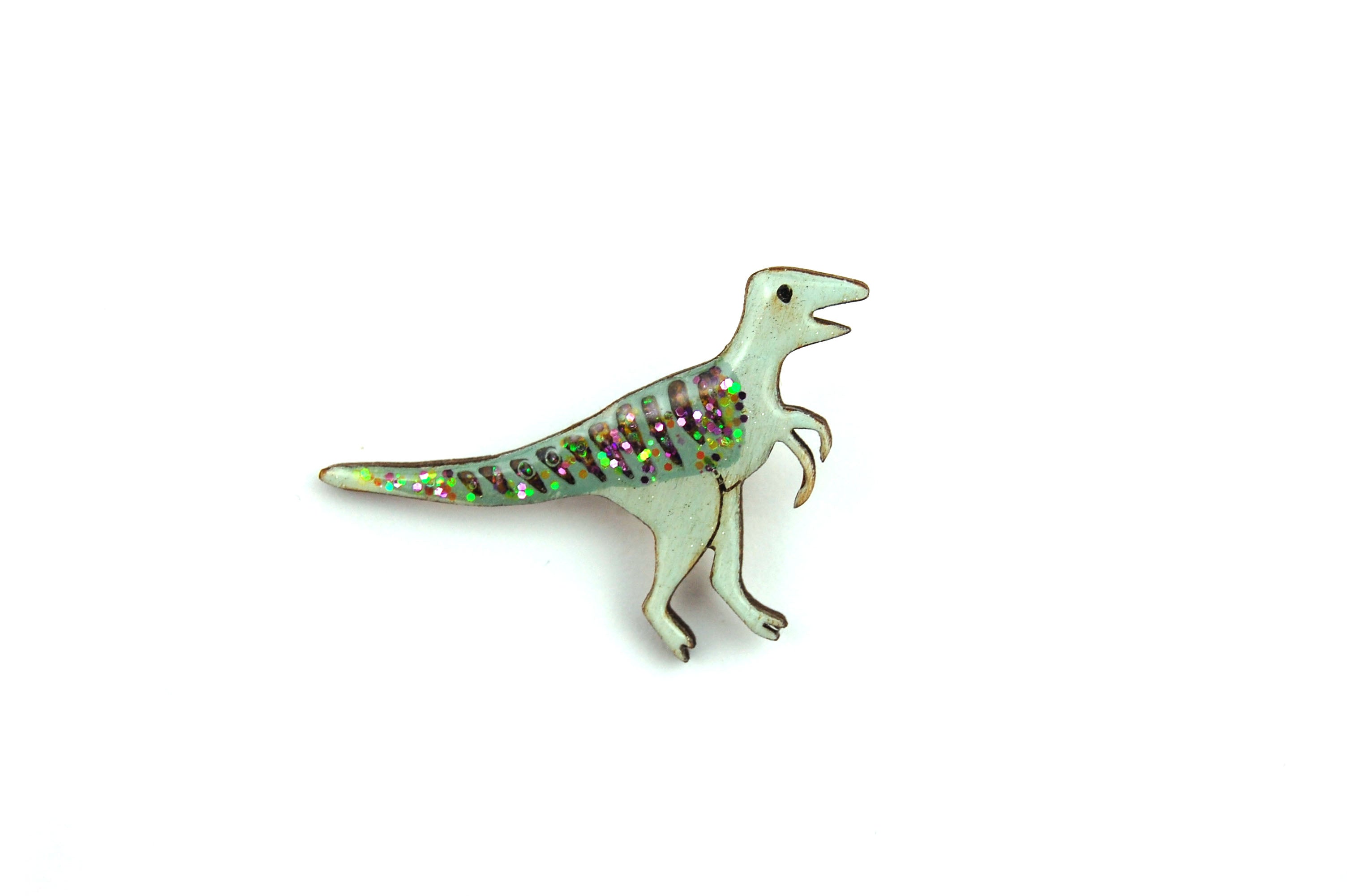 Glittery Green Velociraptor Pin Badge