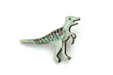 Glittery Green Velociraptor Pin Badge