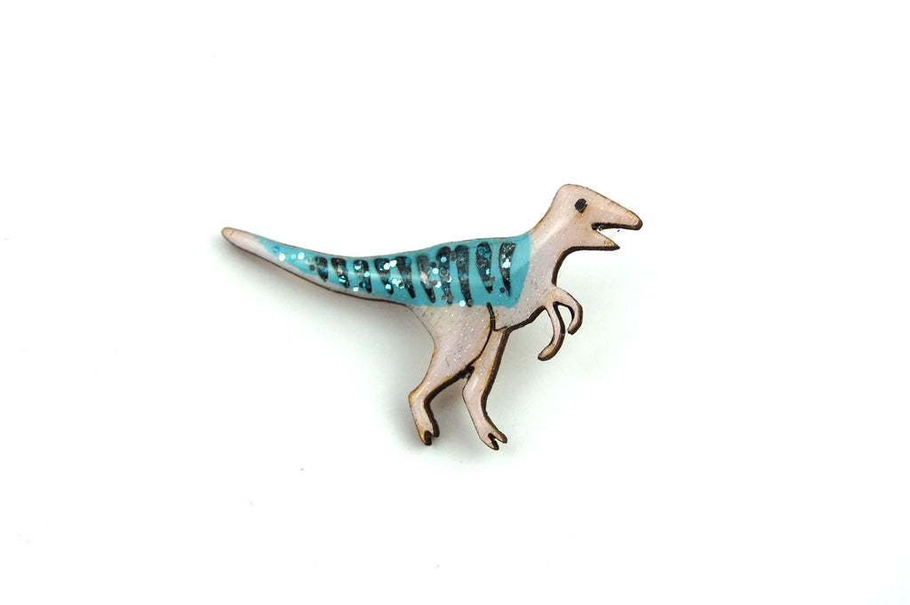 Pastel Purple and Blue Velociraptor Pin Badge