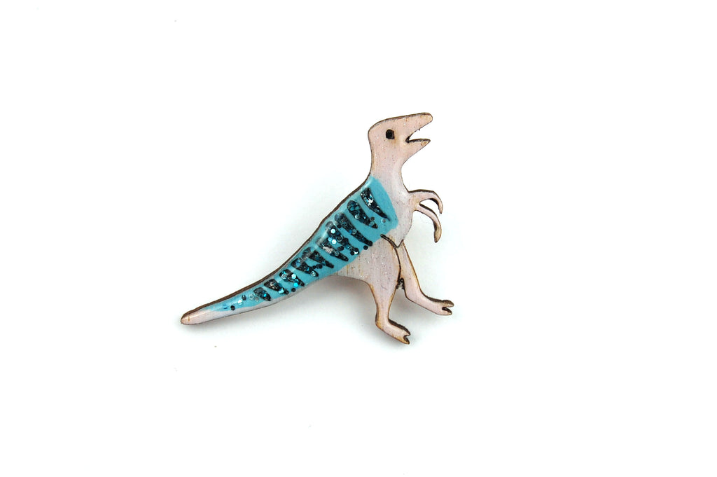 Pastel Purple and Blue Velociraptor Pin Badge