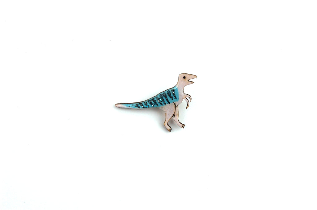 Pastel Purple and Blue Velociraptor Pin Badge