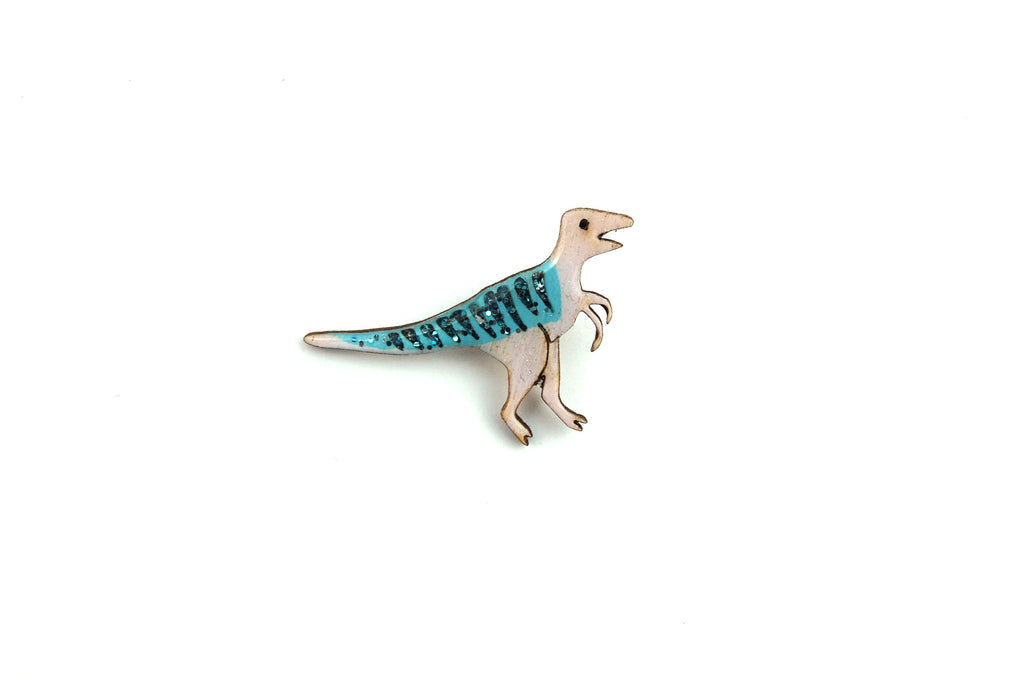 Pastel Purple and Blue Velociraptor Pin Badge