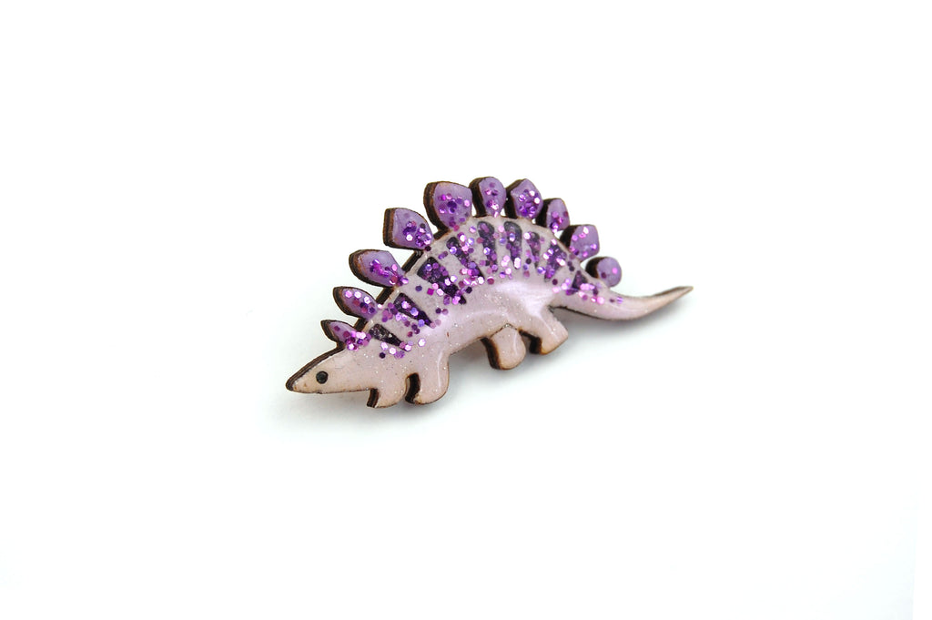 Stegosaurus Pin Badge - Pastel Purple and Dark Purple
