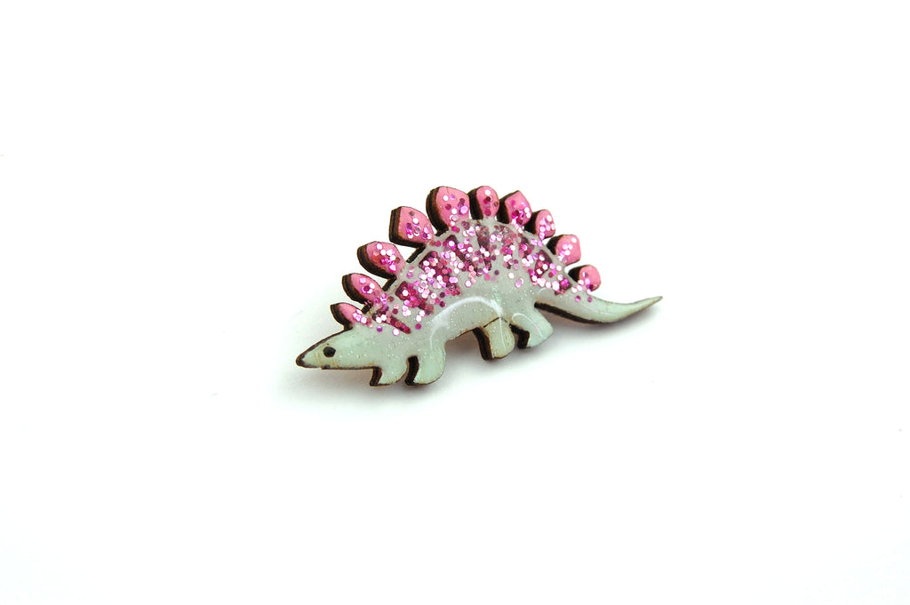 Stegosaurus Pin Badge - Pink & Green