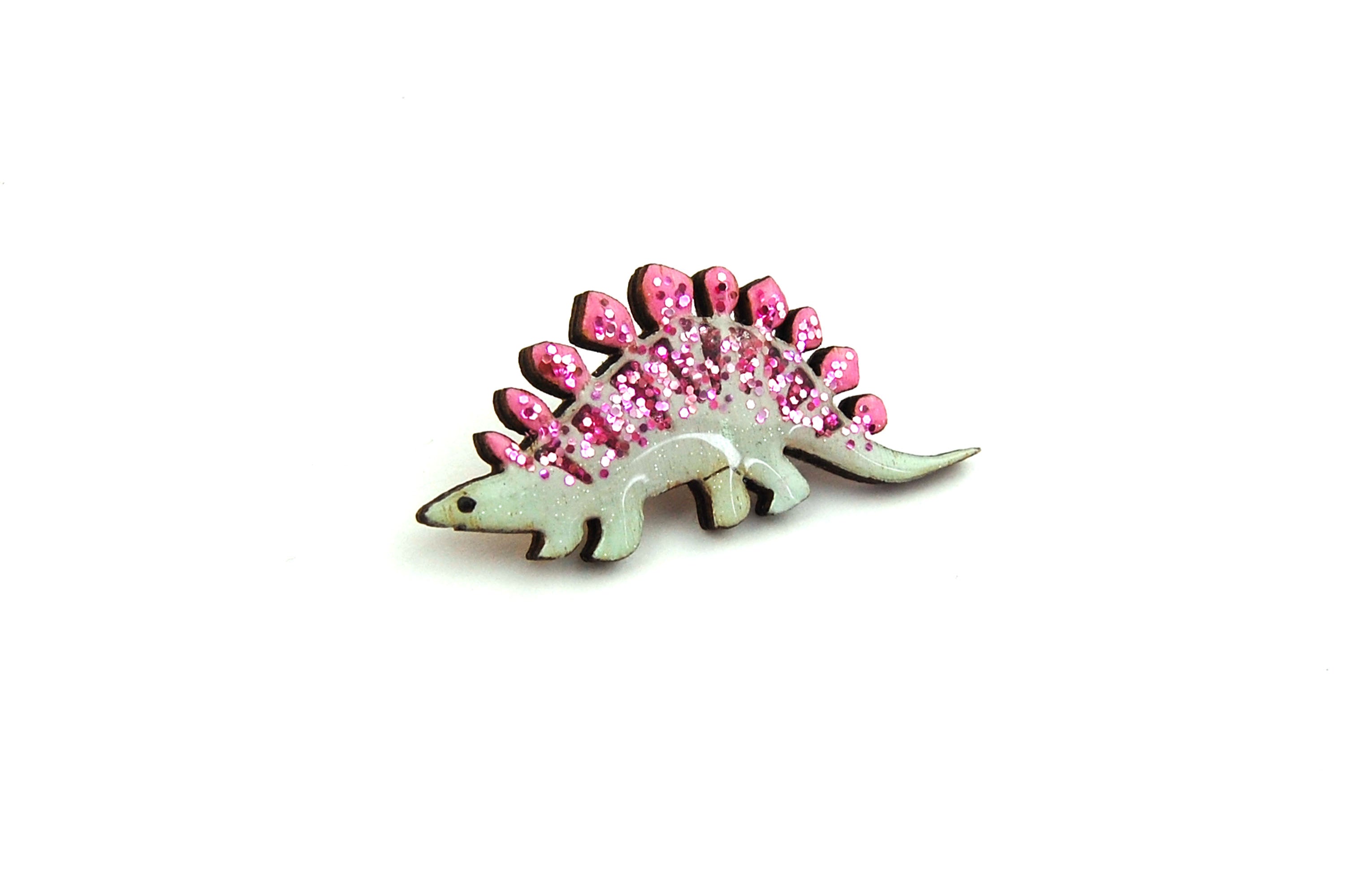 Stegosaurus Pin Badge - Pink & Green