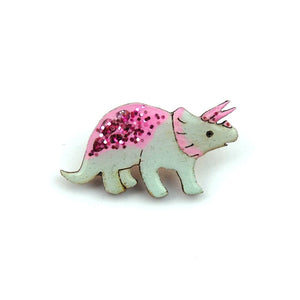 Triceratops Pin Badge - Pastel Green & Pink