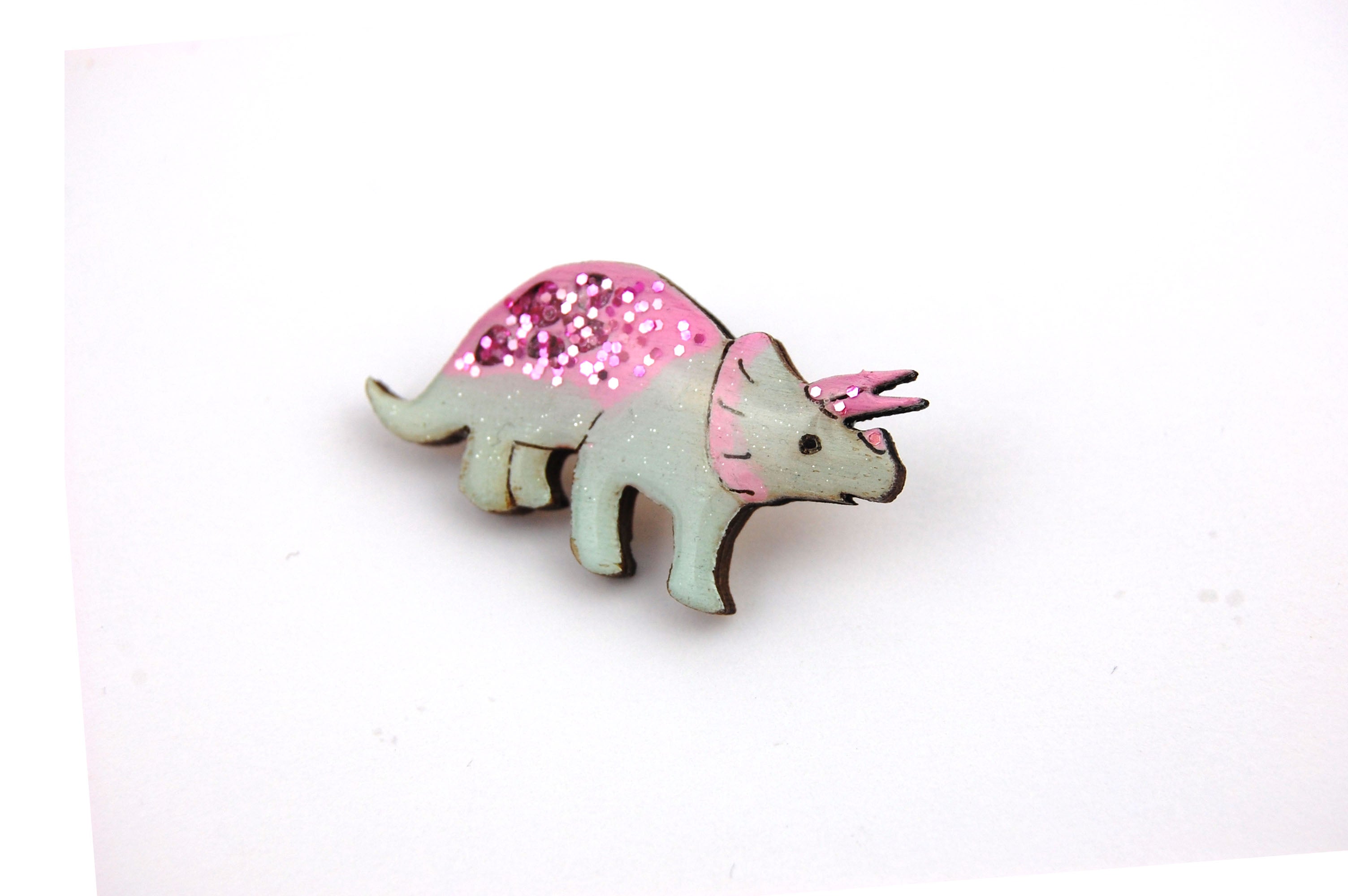 Triceratops Pin Badge - Pastel Green & Pink