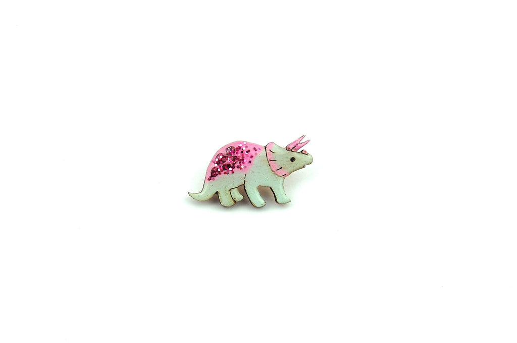 Triceratops Pin Badge - Pastel Green & Pink
