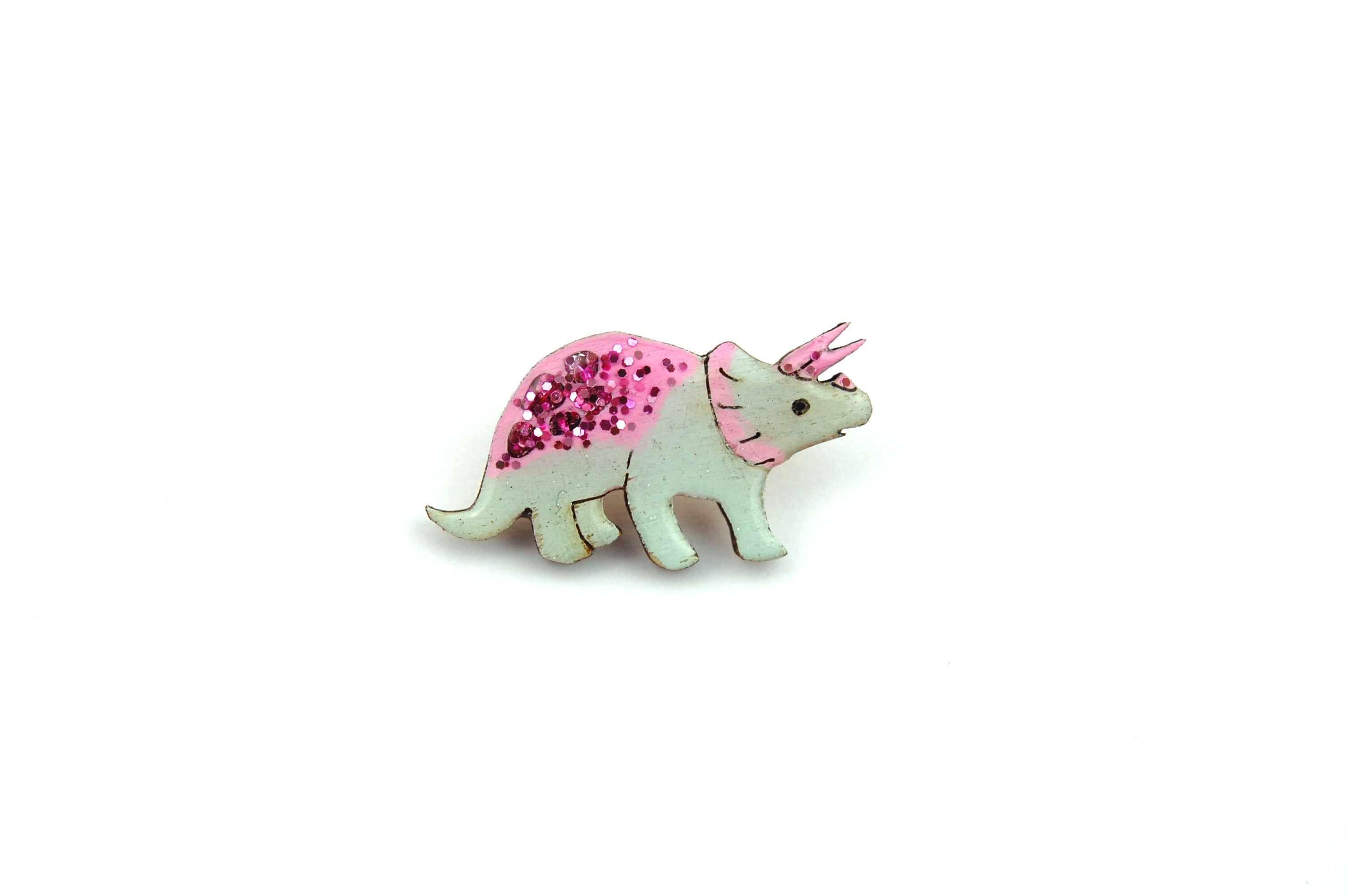 Triceratops Pin Badge - Pastel Green & Pink