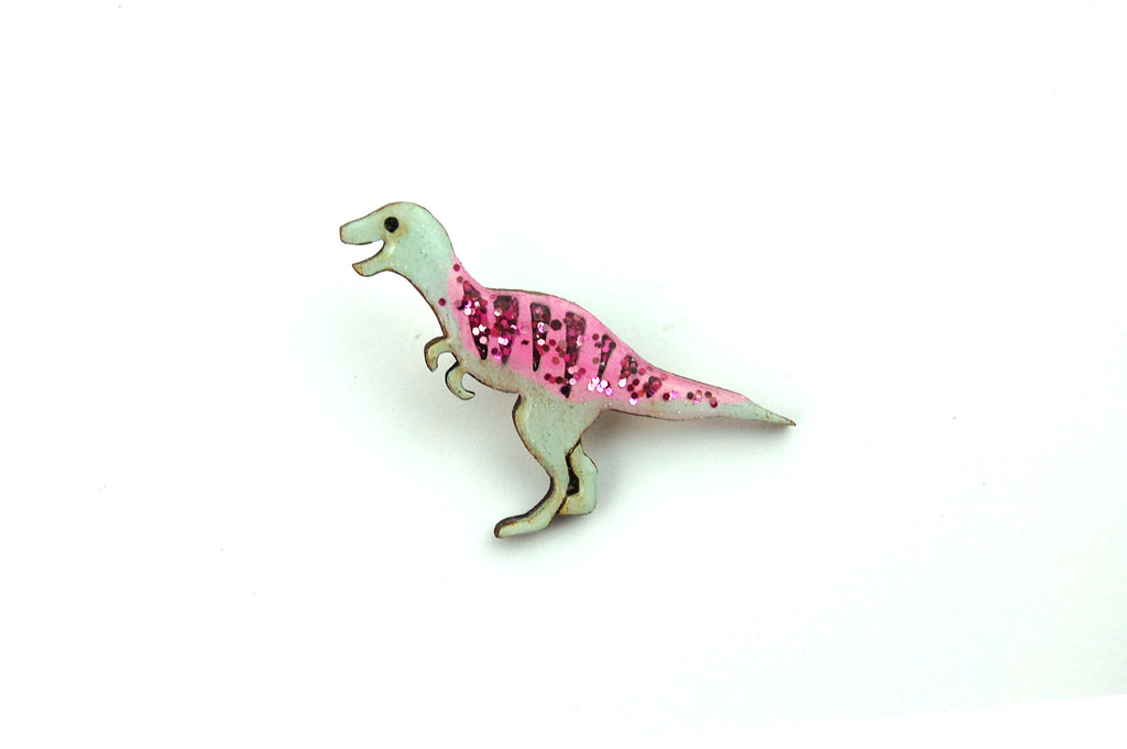 Tyrannosaurus T-Rex Pin Badge - Pastel Pink & Green
