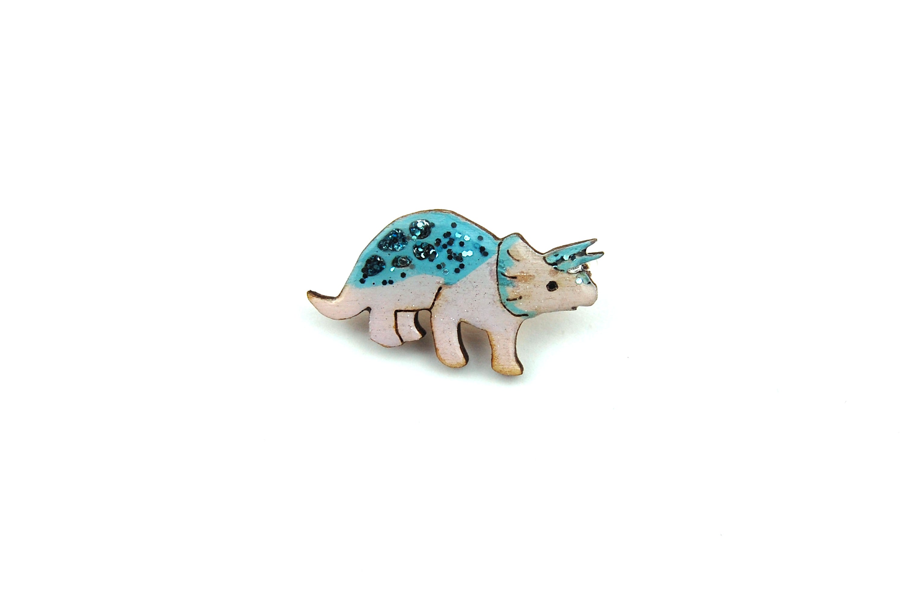 Triceratops Pin Badge- Glittery Pastel Purple & Blue