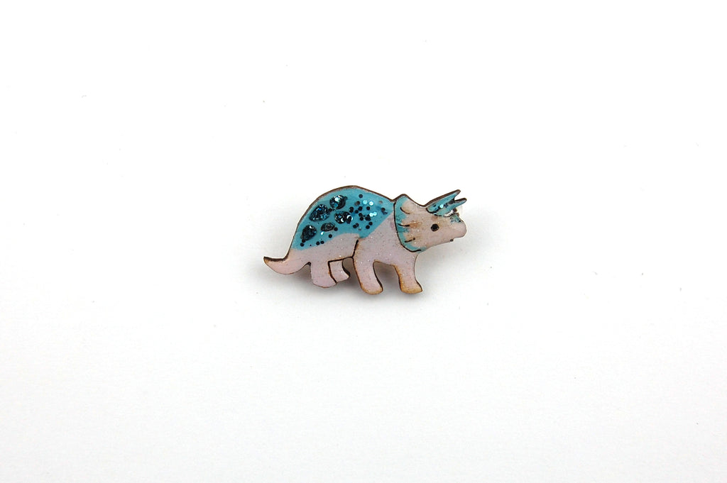 Triceratops Pin Badge- Glittery Pastel Purple & Blue