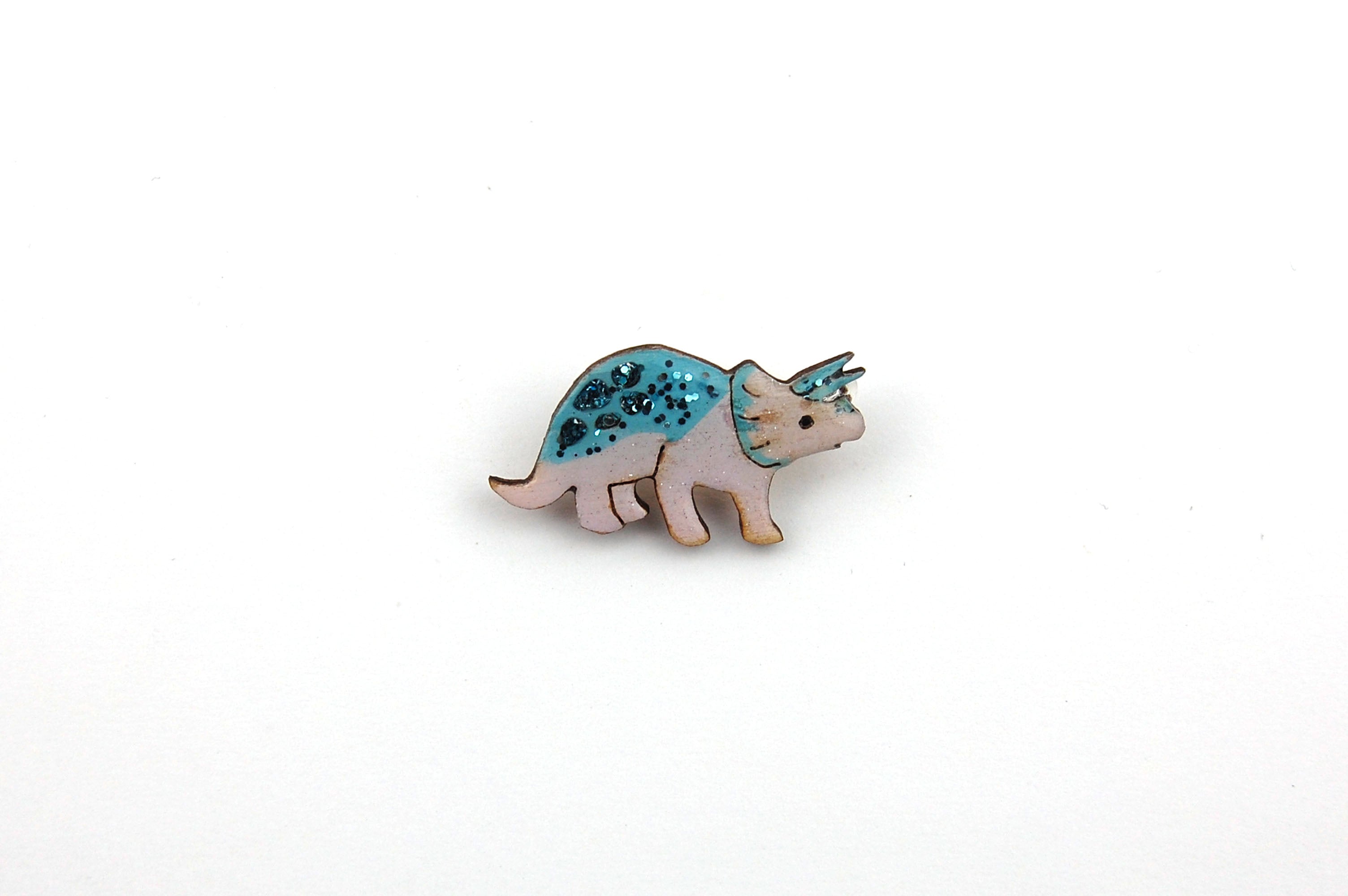 Triceratops Pin Badge- Glittery Pastel Purple & Blue
