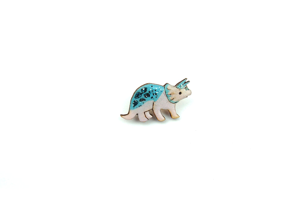 Triceratops Pin Badge- Glittery Pastel Purple & Blue