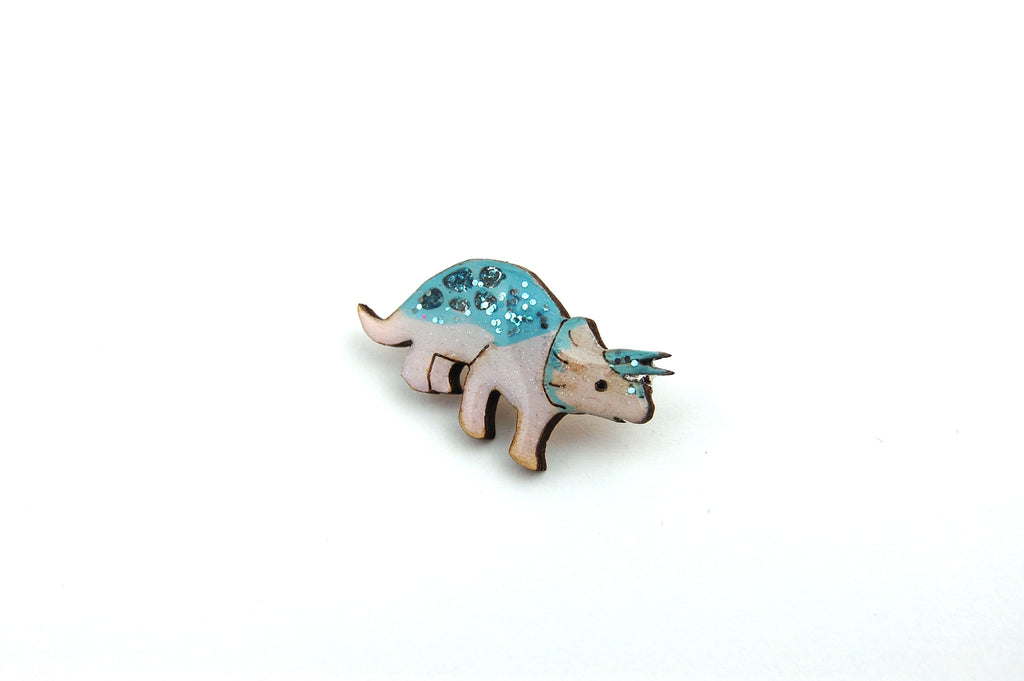 Triceratops Pin Badge- Glittery Pastel Purple & Blue