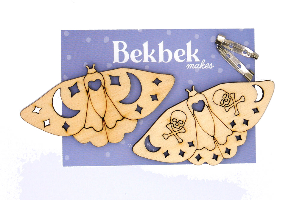 Moth Wooden Brooch shapes x 2